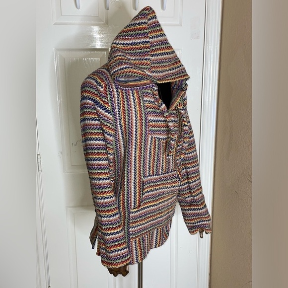 Molina Mexican Baja Hoodie Hippie Surf Poncho Sweater Size Medium Multicolor - Picture 5 of 11